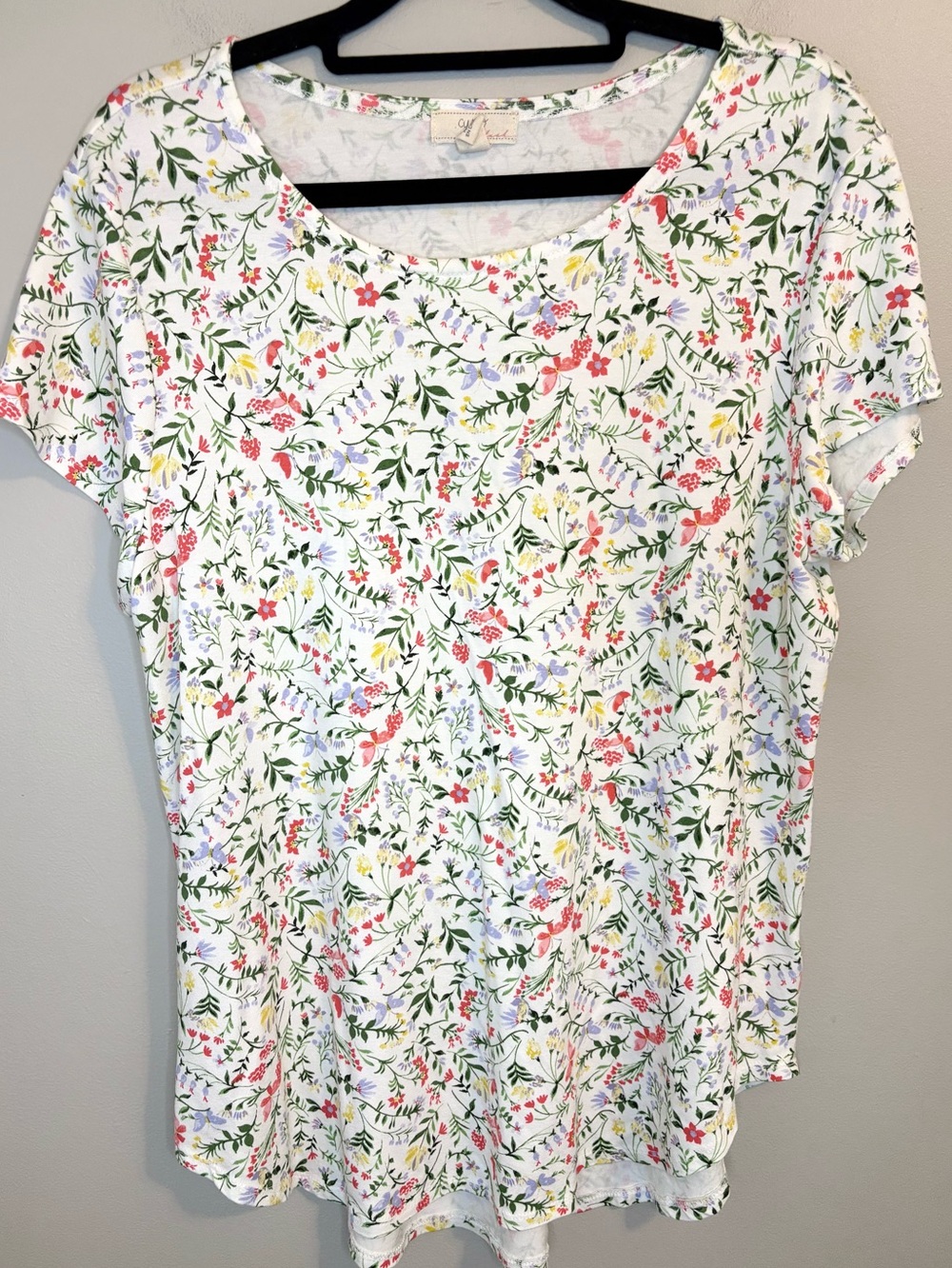 Cupio White Floral Wildflower Print Stretch Knit Top XL
